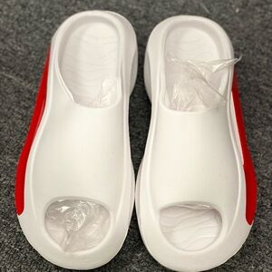 White and Red Slide Sandals